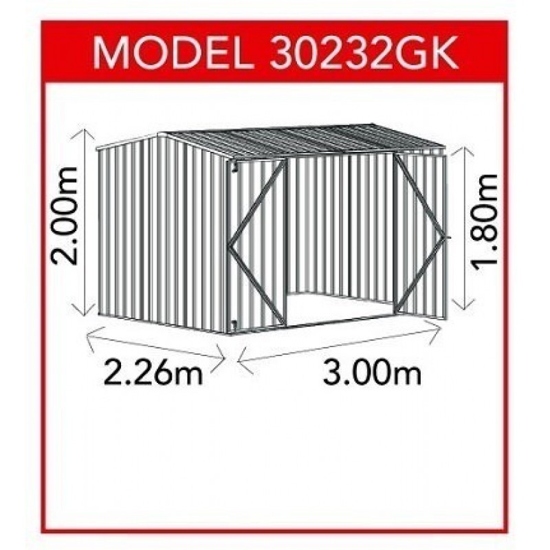 Absco 30232GK 3.00m x 2.26m x 2.00m Gable Garden Shed | Atlas Sheds