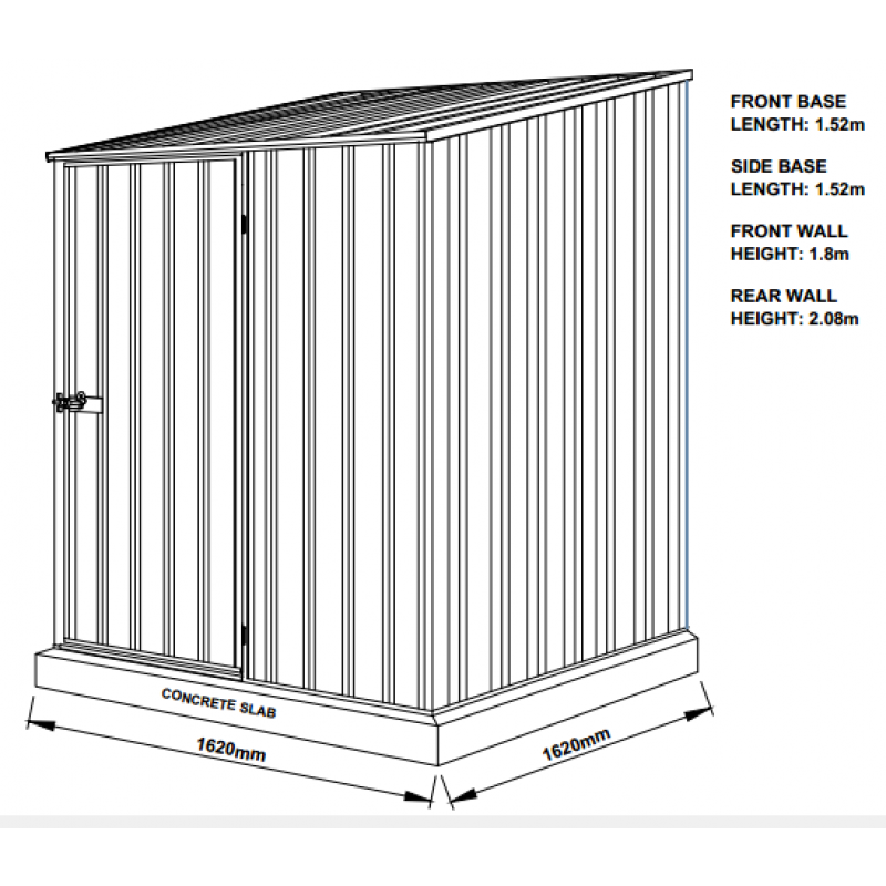 Absco Zinc Skillion Garden Shed Small Garden Sheds 1.52m x 1.52m x 2 